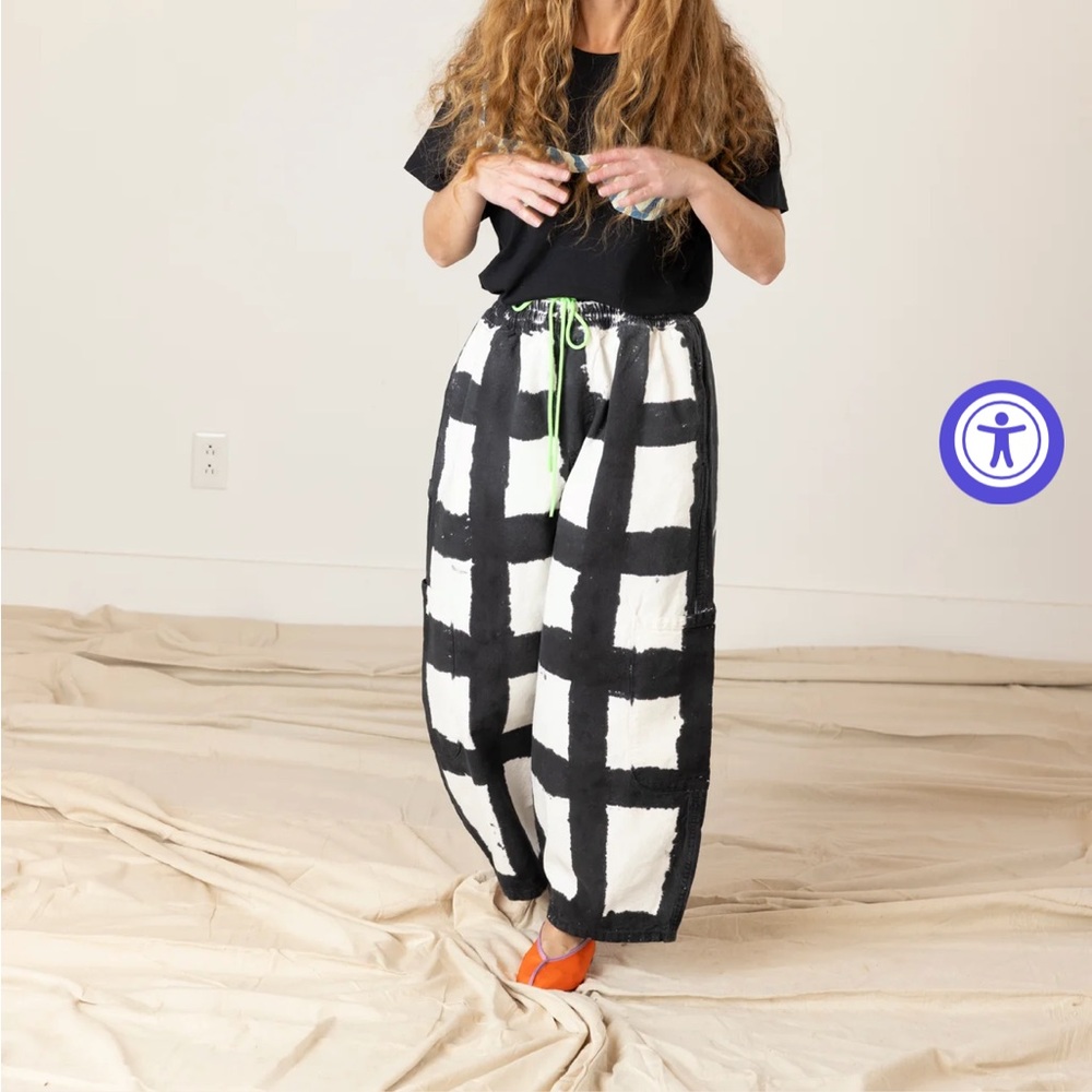 MEALS Black and White Checkered Wide Leg Pants